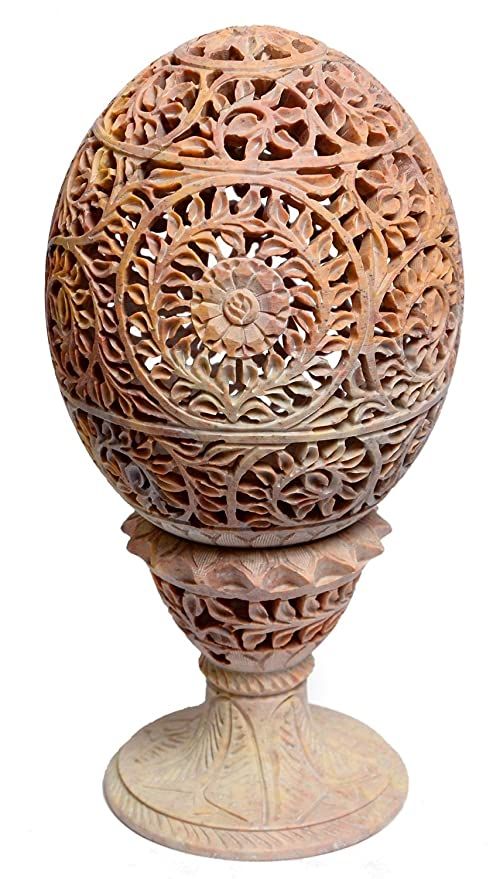Hand-Carved Marble Jali Egg Lamp Hand-Carved Marble Jali Egg Lamp